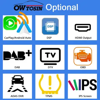 Owtosin Дополнительно Оплачивается за видеорегистратор OBD ADAS Выход HDMI Беспроводной CarPlay Android Auto TPMS IPS экран DSP DAB TV