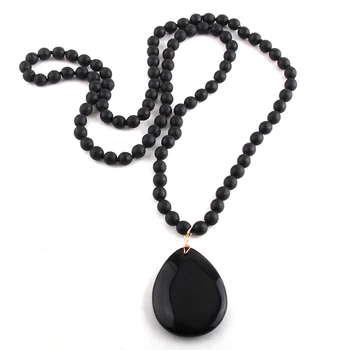 RH Модные богемные племенные ювелирные изделия из кристаллов /камня, черные ожерелья-подвески с длинными узлами Dorp для женщин