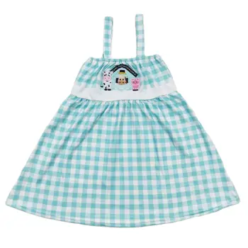 RTS/ платье для маленьких девочек, милое повседневное платье с вышивкой крупного рогатого скота и свиньи, летнее элегантное платье длиной до колен для малышей