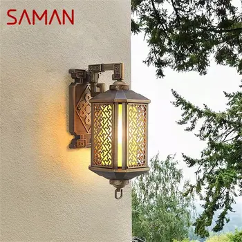 SAMAN Outdoor Bronze Light светодиодные настенные светильники, бра, классические водонепроницаемые ретро-светильники для украшения домашнего балкона