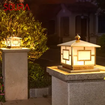 SOURA Открытый Классический Латунный Садовый Пейзажный светильник Простой Столб Патио IP65 Водонепроницаемый Ретро Светодиодный светильник для внутреннего двора
