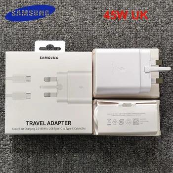 Samsung Charger 45 Вт UK PD Адаптер Сверхбыстрой Зарядки Type C Для Galaxy S23 S22 S21 S20 Note 20 Ultra 10 Plus Z Flip Fold 4 3 2