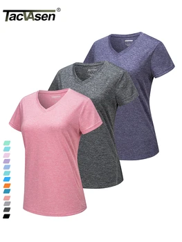 TACVASEN, 3 шт., летние футболки с V-образным вырезом, женские повседневные рубашки с коротким рукавом, 3 упаковки, быстросохнущие пуловеры для тренировок в тренажерном зале