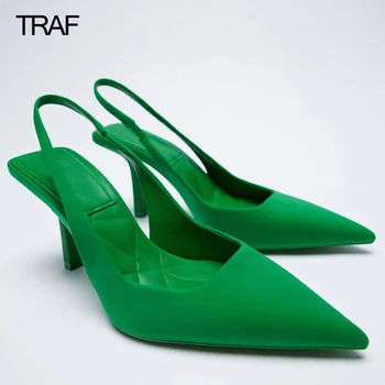 TRAF/ Женские туфли-лодочки на высоком каблуке-босоножке 2023, Женские Туфли на высоком каблуке, Черные, Красные, Зеленые Свадебные Туфли, Туфли на каблуке с острым носком