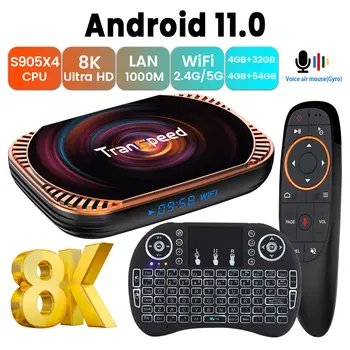 Transpeed Android 11,0 TV Box Голосовое управление Amlogic S905X4 Двойной Wifi BT4.0 USB3.0 H.265 8K 4K 3D Качественная Очень быстрая коробка