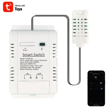 Tuya Smart Wifi Switch 3000 Вт 16A Белый пластиковый беспроводной термостат для контроля температуры и влажности