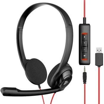 USB-гарнитура с микрофоном с шумоподавлением для портативного компьютера, проводная офисная гарнитура для звонков в ухо для