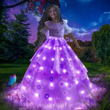 Uporpor Encanto Костюм принцессы со светодиодной подсветкой Платье для Гламурной девушки Косплей Изабеллы Мирабель Карнавальное Рождественское платье для вечеринки по случаю Дня рождения