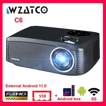 WZATCO C6 Full HD Светодиодный Проектор Beamer с Android box 11,0 WIFI 5G Video Proyector 300 