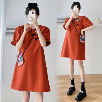 X44298 # Платье для беременных, винтажное платье, уменьшающее возраст, Женское платье в корейском стиле с воротником 