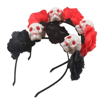 X4YC Головной убор с готическим цветком и черепом, повязка с розовым черепом, аксессуары для вечеринки в честь Хэллоуина