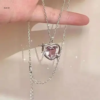 X7YA Ожерелья с подвеской в виде полого сердца из сплава, подарок на день рождения для женщин, мужчин, девочек
