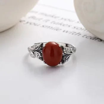 XiYuan серебристого цвета в ретро-винтажном деревенском стиле с объемной прострочкой в виде листьев, южное красное открытое кольцо для женщин
