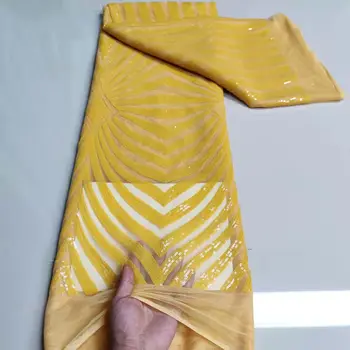 Yellow Line 2023 Новейшее поступление кружевной ткани Африканская кружевная ткань Высококачественная Нигерийская кружевная ткань с пайетками для пошива платья