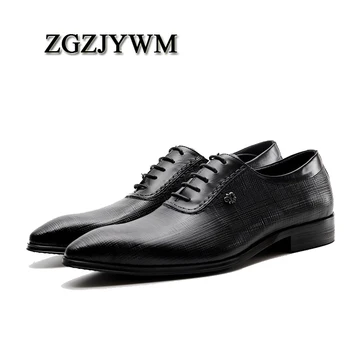ZGZJYWM/ Мужские однотонные туфли из натуральной кожи ручной работы черного/красного цвета на шнуровке с острым носком, итальянские свадебные мужские официальные туфли-оксфорды