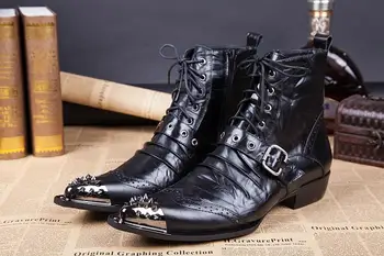 Zobairou/ мужские водонепроницаемые зимние ботинки черного цвета из натуральной кожи с шипастыми заклепками, военные ботинки с высоким берцем на шнуровке, botas hombre zapatos