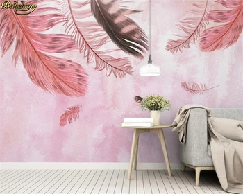 beibehang 3d пользовательские 3D обои фреска современный минимализм ручная роспись розовым пером маленькие свежие обои на скандинавском фоне