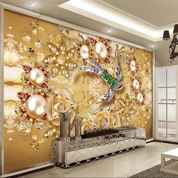 beibehang Изысканные ювелирные изделия в европейском стиле, украшенные бриллиантами и жемчугом, резные стены гостиной, большая фреска на заказ, зеленые шелковые обои
