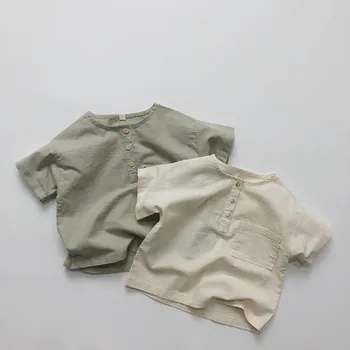deer jonmi Корейский стиль 2022 Летние хлопчатобумажные льняные рубашки для маленьких мальчиков, Детские топы с коротким рукавом, Повседневная рубашка для малышей