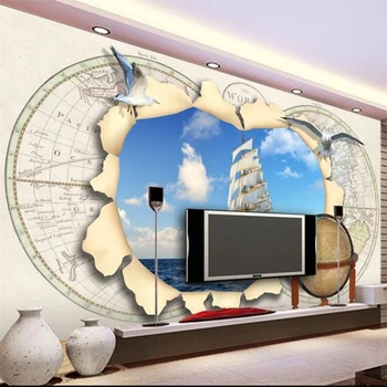 wellyu Изготовленный на заказ большой настенный художник с картой Европы 3d римская колонна глобус чайка ТВ фон обои для стен papel de parede