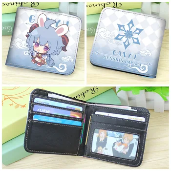Аниме Genshin Impact PU кошелек с держателем для удостоверения личности для мужчин и женщин, короткий двустворчатый кошелек для монет, кошельки с зажимом для денег, подарок для косплея