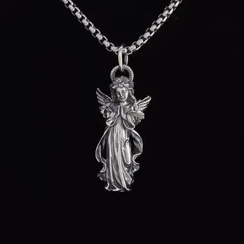 Антикварный серебряный цвет, Молящиеся руки, Крылья Ангела-хранителя, Защита, Кулон, ожерелье для мужчин и женщин, Религиозные украшения, подарки