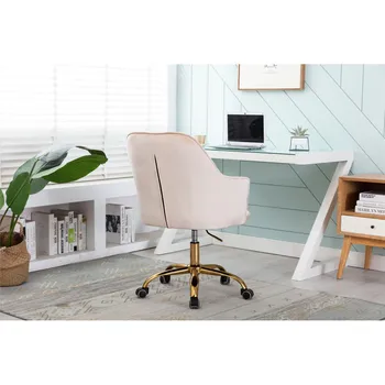 Бархатное вращающееся кресло-ракушка для гостиной Комнатное, офисное кресло, современное кресло для отдыха бежевого цвета с регулируемой по высоте мягкой спинкой