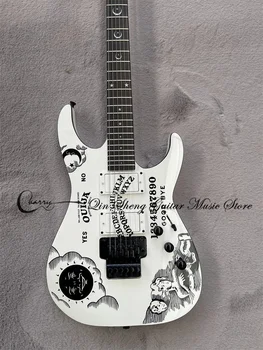 Белая Электрогитара Moon Guitar OUIJA Good Bye Pattern Тремоло Бридж Maple Nect В Черном Переплете из Липы