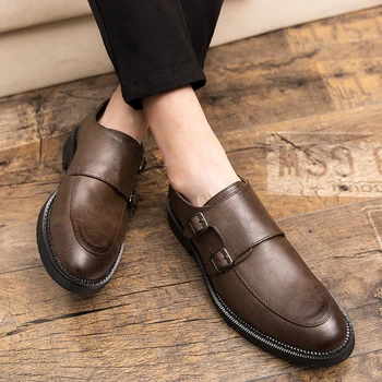 Большие размеры 38-47, мужская Классическая деловая официальная обувь в стиле ретро, мужские туфли-оксфорды из искусственной кожи, обувь с монашеским ремешком