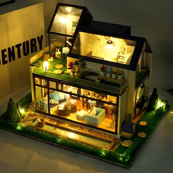Большой кукольный дом Деревянный кукольный домик с мебелью Light Casa Миниатюрные предметы интерьера для детей Игрушки Подарки на день рождения