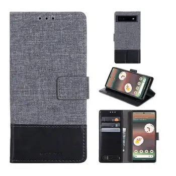 Брезентовый кожаный чехол в стиле ретро для Google Pixel 6A, карман для карт с магнитным замком, противоударная подставка, откидная крышка, простой чехол-бумажник
