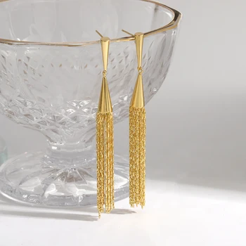 Великолепные Модные геометрические серьги с кисточками на длинной нити для женщин, золотые серьги на металлической цепочке, вечерние украшения 2023 г.
