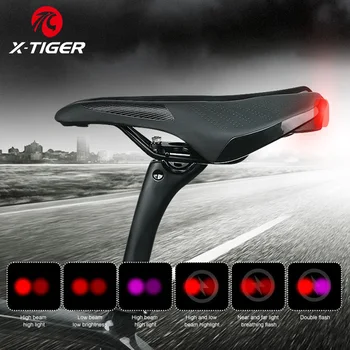Велосипедное седло X-TIGER с задним фонарем, дорожная горная USB-зарядка, Подушка для сиденья велосипеда, дышащие Мягкие сиденья из искусственной кожи, велосипедное снаряжение