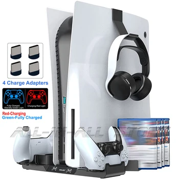 Вертикальная Подставка Для Зарядки PS5, 2 Зарядных Устройства Для Контроллера, 2 Держателя Гарнитуры, 12 Игровых Слотов для Playstation 5 Disc & Digital Edition