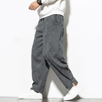 Весенне-осенние мужские вельветовые брюки в стиле хип-хоп, Свободные Широкие брюки, повседневные зимние Теплые плюшевые прямые брюки Harlen, уличная одежда