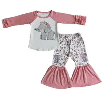 Весенняя одежда для девочек, костюмы, Розовые топы и низы с оборками, 2 предмета, комплекты повседневной одежды для маленьких девочек, комплекты костюмов для малышей