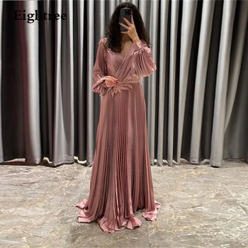 Вечернее платье Eightree с аппликацией грязно-розового цвета, длинное атласное платье трапециевидной формы с пышными рукавами, вечерние платья в складку для официальных мероприятий 2023 года