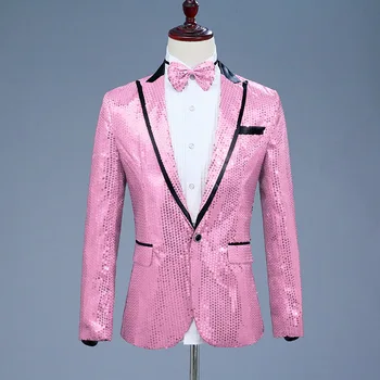 Вечерние блейзеры с блестками, пиджак, мужская куртка для выступлений на сцене, приталенная на одной пуговице, фиолетовое, серебристо-розовое пальто, куртки, топы для ночного клуба