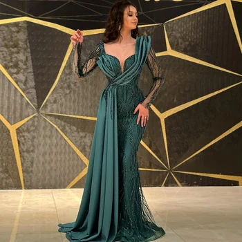 Вечерние платья Serene Hill Green Mermaid, расшитые бисером, платья 2023 года из роскошного элегантного атласа для женской вечеринки LA71860