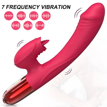 Вибрационный Телескопический Вращающийся фаллоимитатор с языком, Куннилингус, Нагревающий влагалище, клитор, стимулирующий вибратор, секс-игрушки для взрослых для женщин