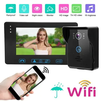 Видеодомофон, проводной WIFI, 7-дюймовый HD-дисплей, удаленное приложение, Визуальный ИК-ночной домофон, Непромокаемый, 110-240 В, домашний электро