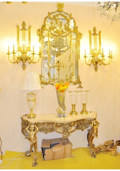 Вилла в итальянском стиле барокко, резной роскошный золотой корт, популярное латунное зеркало для веранды, зеркало для ужина, полностью медное