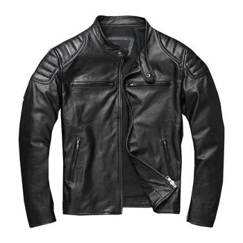 Винтажная Желто-коричневая куртка из искусственной кожи, мужская мотоциклетная куртка, Мужская байкерская одежда, весна-осень, Азиатский Размер 6XL