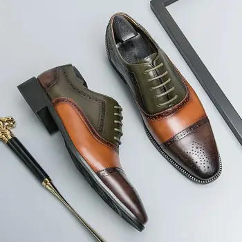 Винтажная Модная мужская обувь из искусственной кожи с острым носком, Разноцветная Модельная обувь, Удобная Деловая Офисная Свадебная обувь 2023 года, A59
