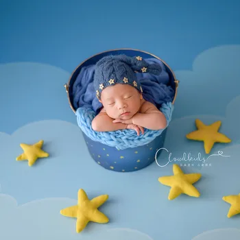 Винтажный капор для сна новорожденных, вязаная мохеровая шляпа со звездами, реквизит для фотосъемки, вязаные крючком пушистые аксессуары для фотостудии