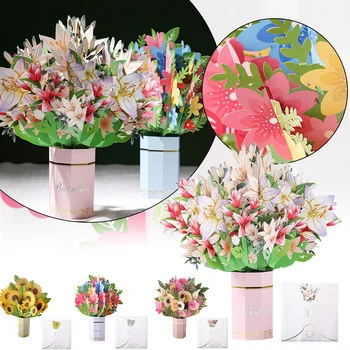 Всплывающая цветочная открытка Flora 3D Поздравительная открытка Lily На День рождения, День матери, День отца, Выпускной, Годовщину свадьбы, Выздоравливай