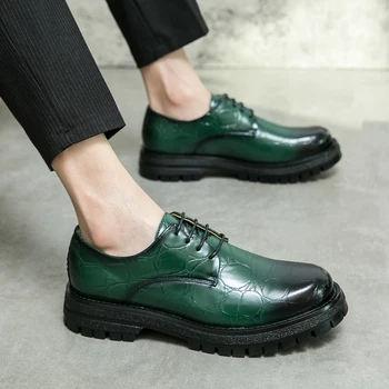 Высококачественная Зеленая Кожаная Обувь, Мужская Модная Низкая Рабочая Обувь для Мужчин, Обувь на платформе со шнуровкой, Повседневная Мужская Обувь 2022 zapatos de hombre