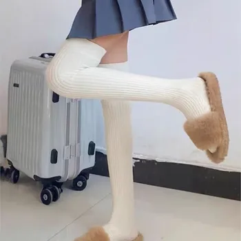 Высококачественная зимняя весенняя однотонная полоса, утолщенные теплые женские носки средней длины, модный тренд JK Harajuku, хлопковые носки для девочек