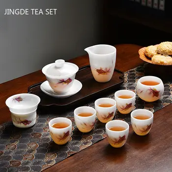 Высококачественные Керамические Чайные Сервизы По Индивидуальному Заказу Из Белого Фарфора Gaiwan Tea Cup Set Мастер Ручной Работы Чайная Посуда Подарки Китайская Посуда Для Питья Костюм