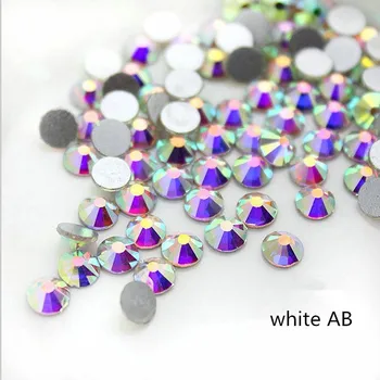 Высококачественные стразы SS3-30 Crystal white AB, приклеивающиеся к одежде, без исправлений, стеклянный камень с плоским дном